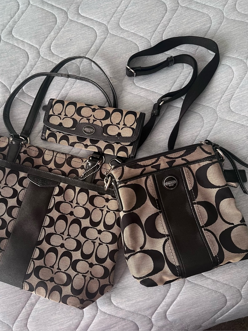 Coach Grayand Black Signature Canvas Crossbody & Wristlet Set
